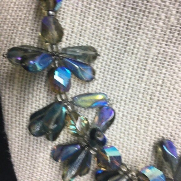 Iridescent Chunky Statement Necklace Faceted Green Blue Purple Silver Lobster - Picture 2 of 7